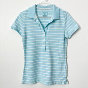 American Eagle Y2K Striped Long Fitted Polo Shirt Womens Large